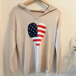 Marled Reunited American Flag Hooded Sweater, Sz Med